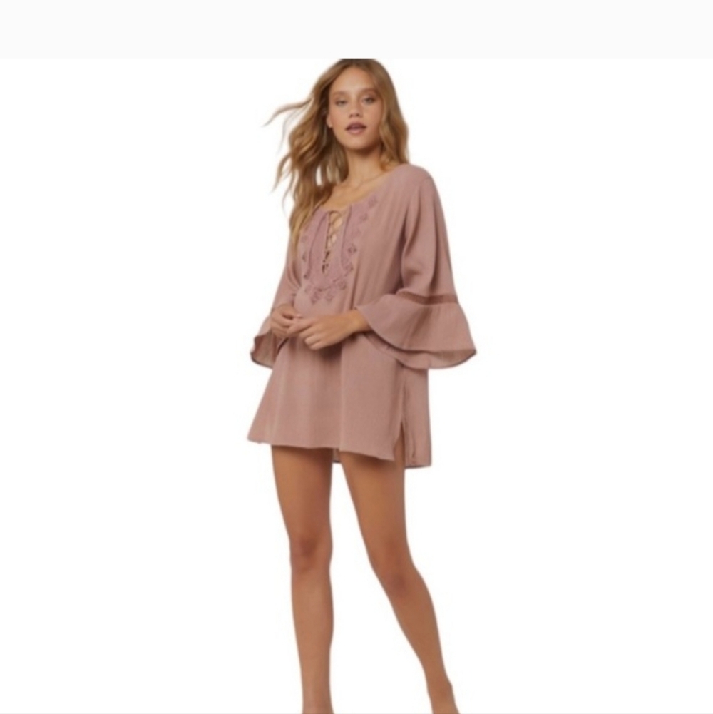 O'neil Beach Saltwater Cover Up Size Medium Dusty Rose Lace Crochet Bell Sleeves